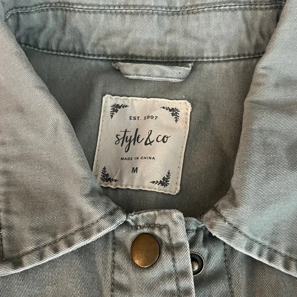 Style & Co. Light Gray( Olive?) Denim Jacket M - Picture 2 of 4